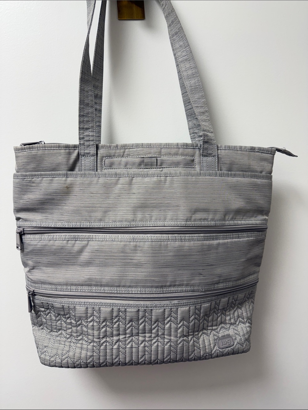 lug Gray Quilted Tote with Front Zip Pockets